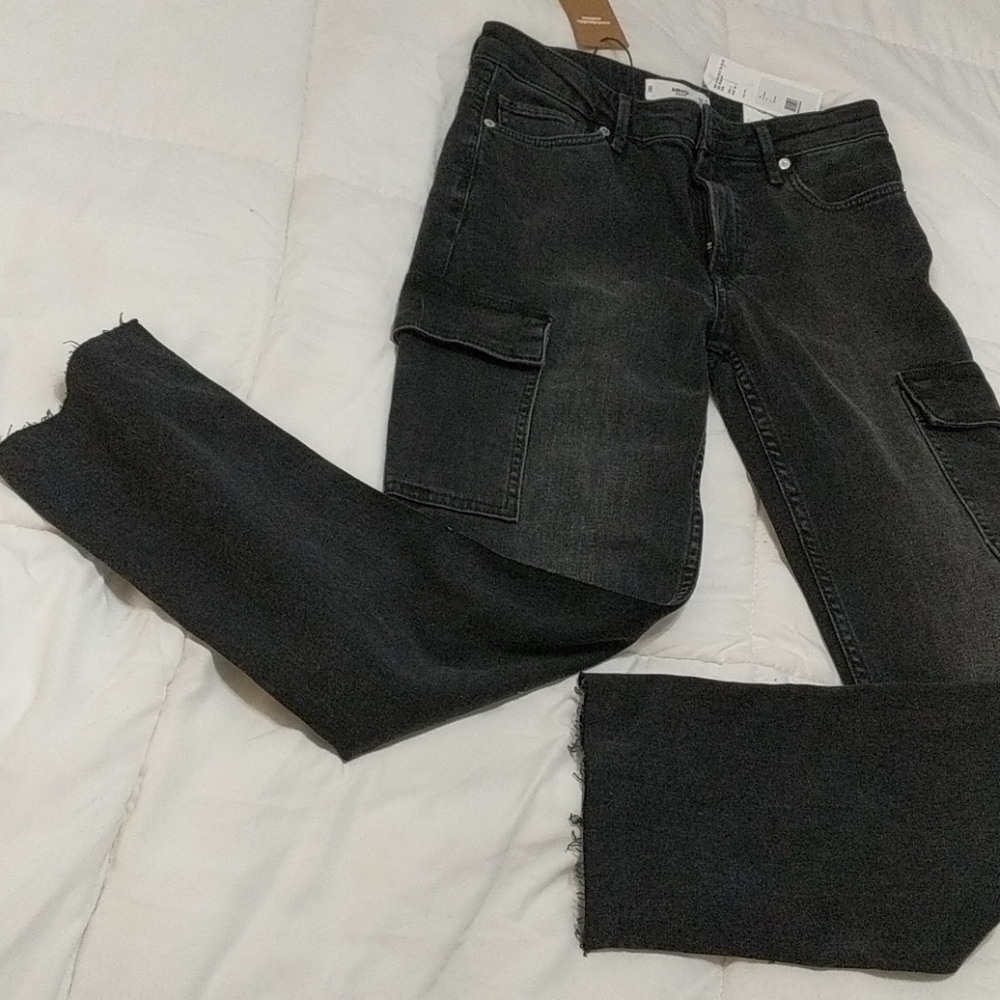 MNG denim black faded cargo pants